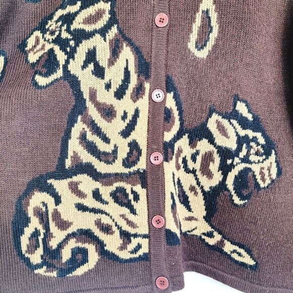Vintage Joan Leslie Tiger Motif Brown Button Down Cardigan Size 2X - Picture 5 of 6